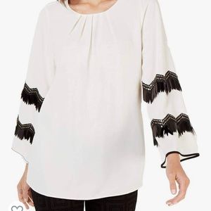 NWT Alfani Women’s 2X Roomy Swingy Embellished Top Zigzag Holiday Dressy Cloud